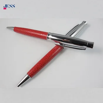 Good Price Fancy Silver and Red Metal ball pen for custom logo with Leather Cover Part for business Office Writing Pens