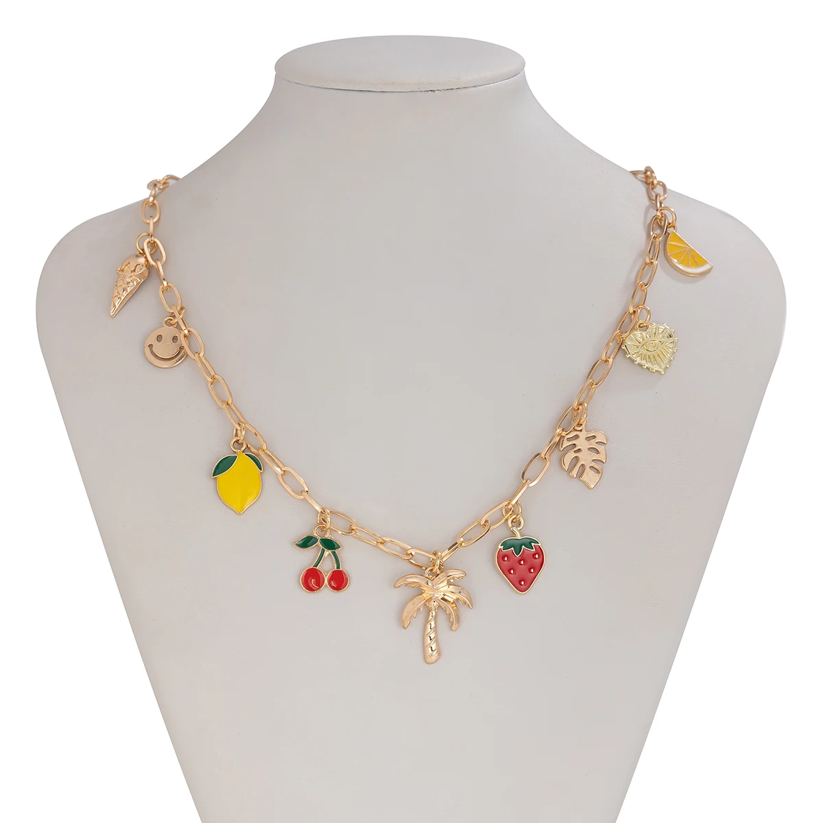 Bohemian Colorful Dripping Oil Fruit Coconut Tree Pendant Necklace for Women Creative DIY Boho Jewelry on Neck Accessories Gifts