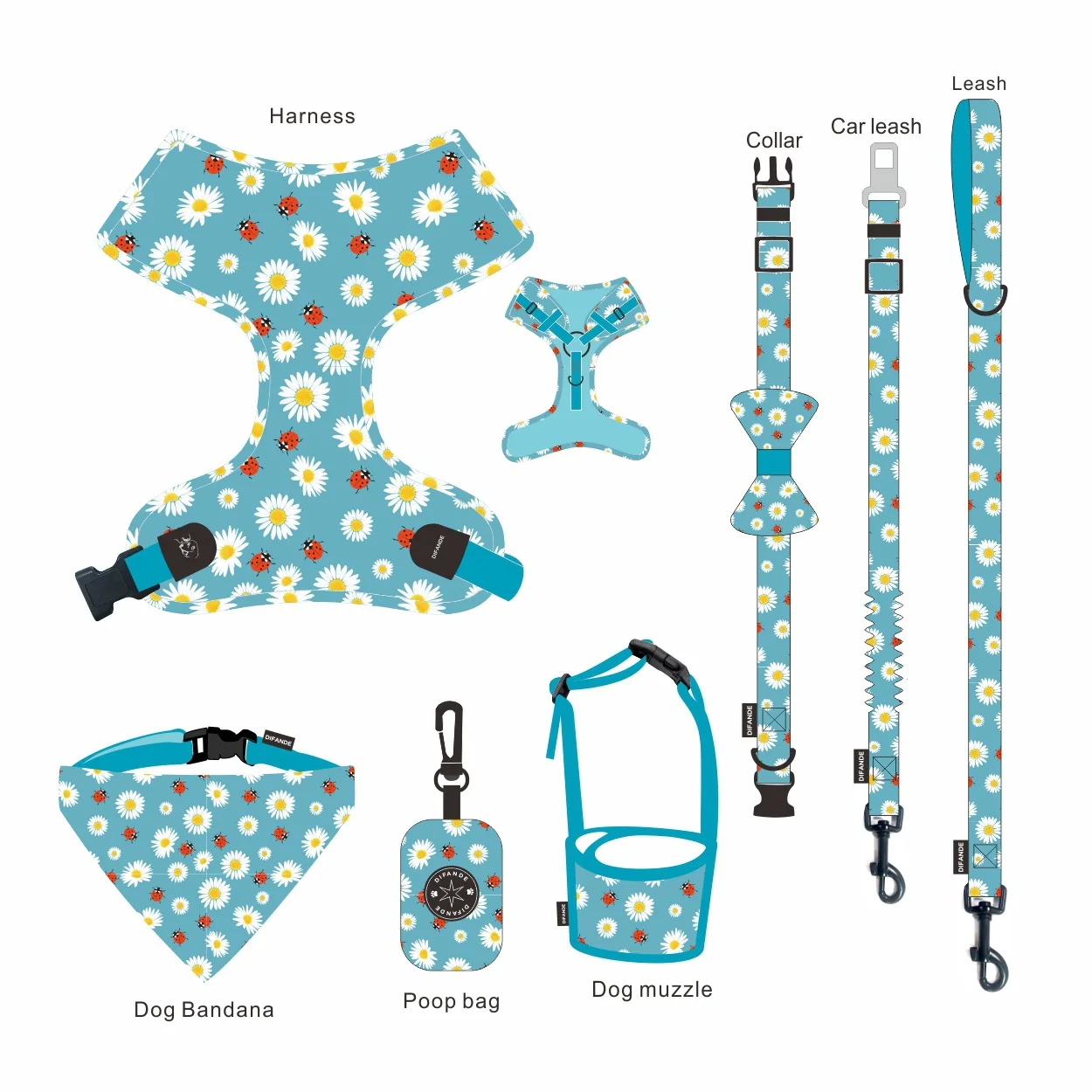 New Style Customized High Quality Soft No Pull Pet Adjustable Reversible Designer Pet Leash Set manufacture