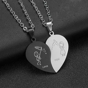 Hip Hop Broken Heart Pendant Necklace Jewelry Stainless Steel Couples Love Necklace For Valentines Day