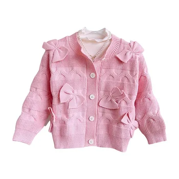 Girls' Knitted Coat 2025 Autumn New Style Stylish Baby Round-neck Cardigan Top Small Children's Sweater