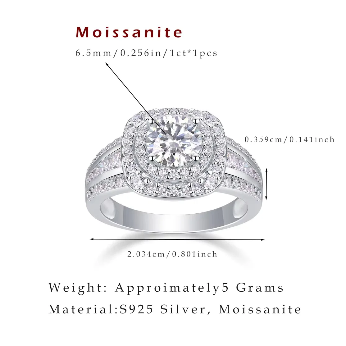 925 Sterling Silver Trendy Round Custom Women Fine Jewelry Ring Gold Plated Engagement 1CT Moissanite GRA Certified Wedding Ring