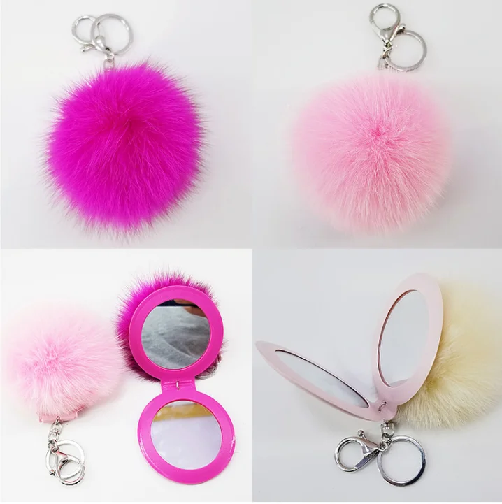 Милые зеркальные декоративные подвески для сумок из натурального Лисьего волоса, брелок для автомобиля, модные украшения, подарки на вечеринку, компактный брелок для ключей