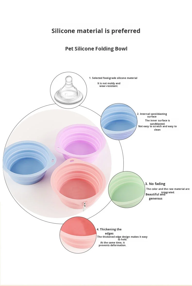 Pet Silicone Foldable Waterproof Bowl Outdoor Portable Dog & Cat Feeder Anti-Spill Pet Bowl details