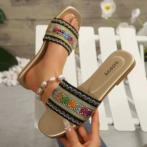 Wholesale Fashion Woven Slipper Plus Size Female Summer Slides Women's Flat Linen Grass Woven Slippers