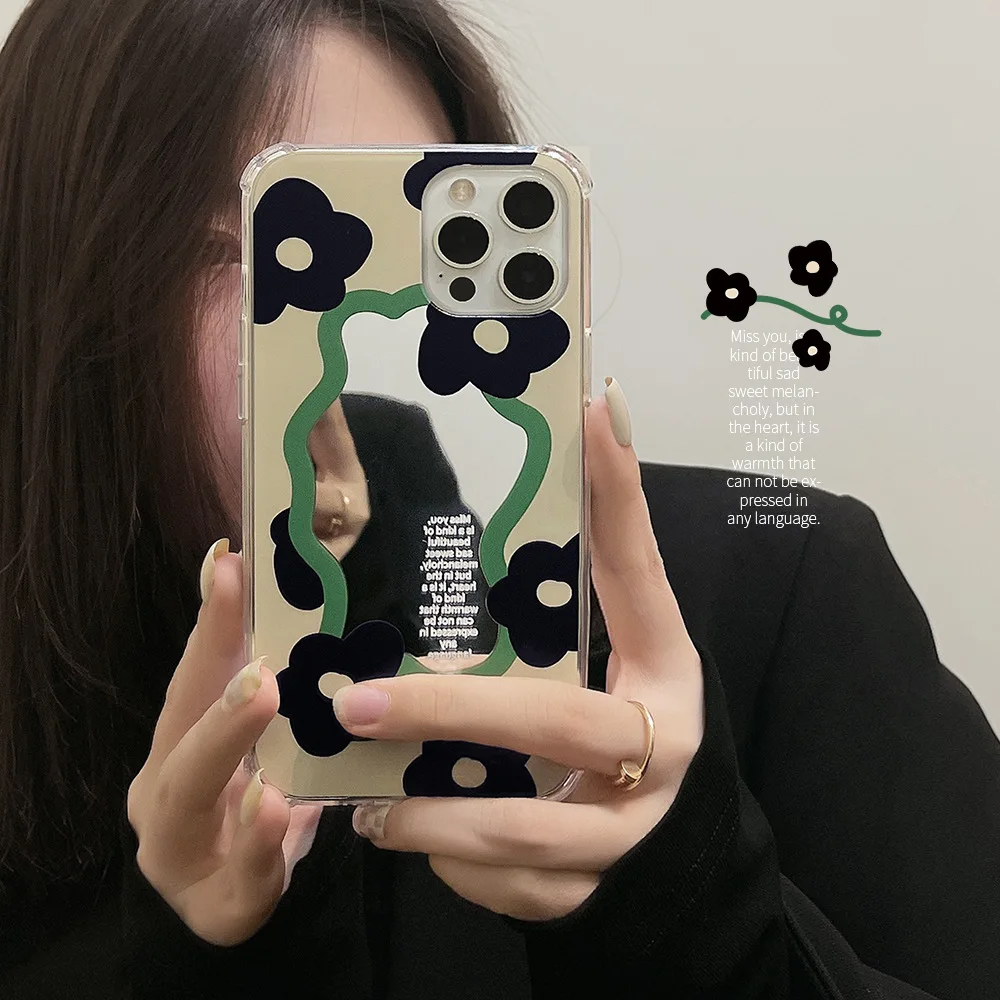 Funda De Teléfono Móvil Con Flores Negras Para Iphone,Iphone 11,Iphone  12,Serie 13 - Buy Nueva Idea De La Caja Del Teléfono Móvil Con Espejo Mejor  Servicio Para Las Mujeres,Accesorio Del Teléfono Celular