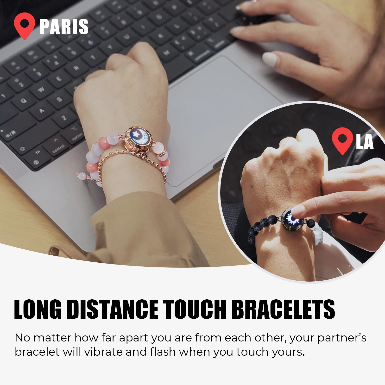 Totwoo Smart Bracelets for Couples - Bluetooth Vibrating Distance  Relationship Bracelets for Long-Distance Connection