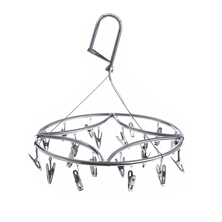 SOLELY Factory's Hot Sale Metal Round Wind-proof Hanging Drying Rack with 20 Clips Wardrobe Balcony Bathroom Living room