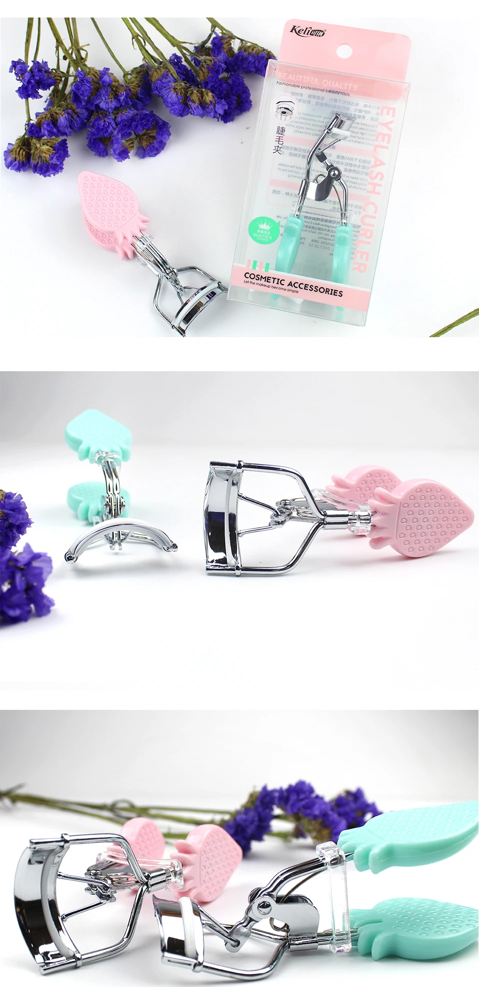 Best Quality Strawberry Handle Design Private Label Eyelashes Curler logo for Eyelash Curler Tools