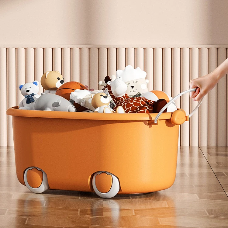 Detachable Cute Cartoon Duck Plastic Storage Box With Lid Baby's Toys Storage Box Featuring Wheels & Handle
