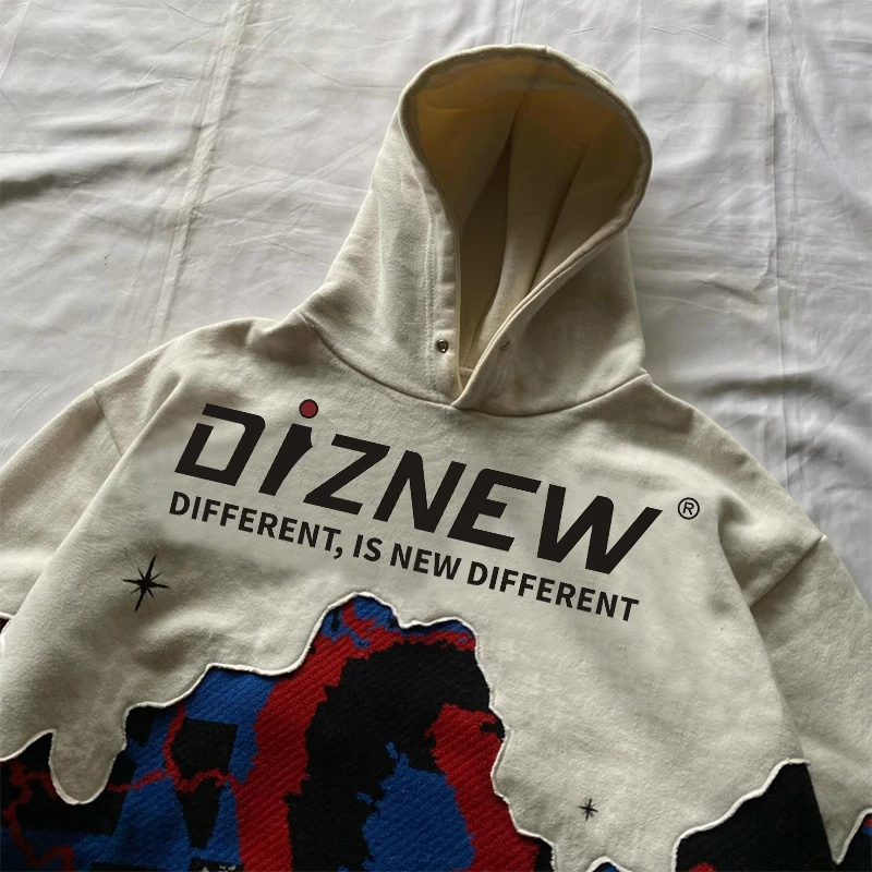 DiZNEW Fleece Halloween-themed printed hoodie with street hip hop design and custom hoodie details