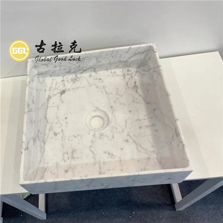 Natural white marble pedestal basin washing sinks for bathroom