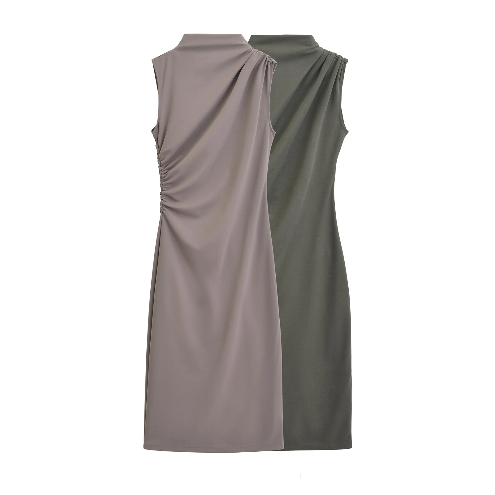 2 Colorway Sleeveless Solid Color Pleated Crew Neck Casual Fashion Summer Long Dress for Women