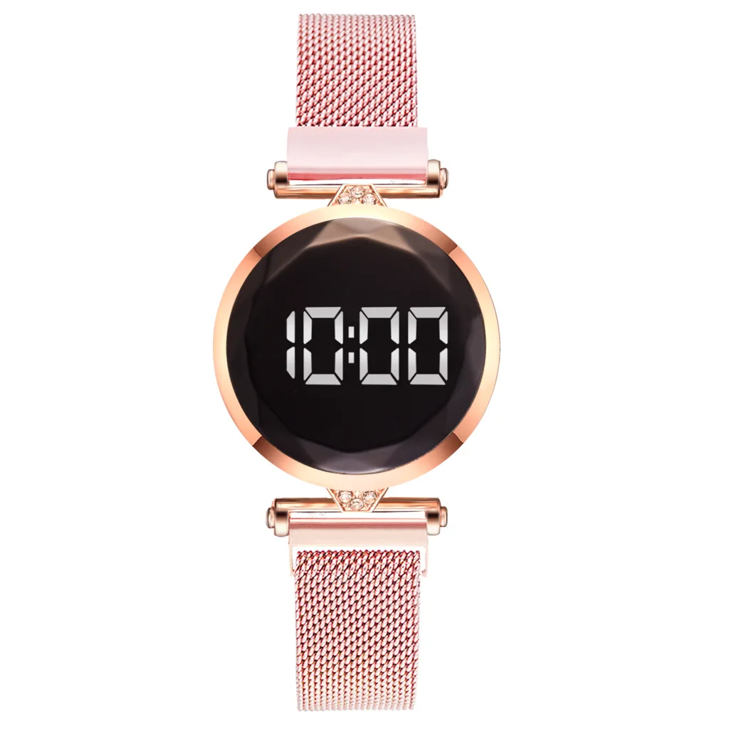 Relojes digitales de lujo para mujer / Correa magnética de acero inoxidable  LED con pantalla táctil de cuarzo / Elegante para mujer