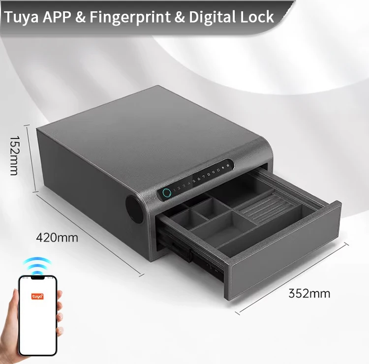 F2-1A CEQSAFE Smart Bedroom Modern Smart Leather Drawer Safe for Wardrobe Home Furniture Fingerprint Biometric Jewellery Box