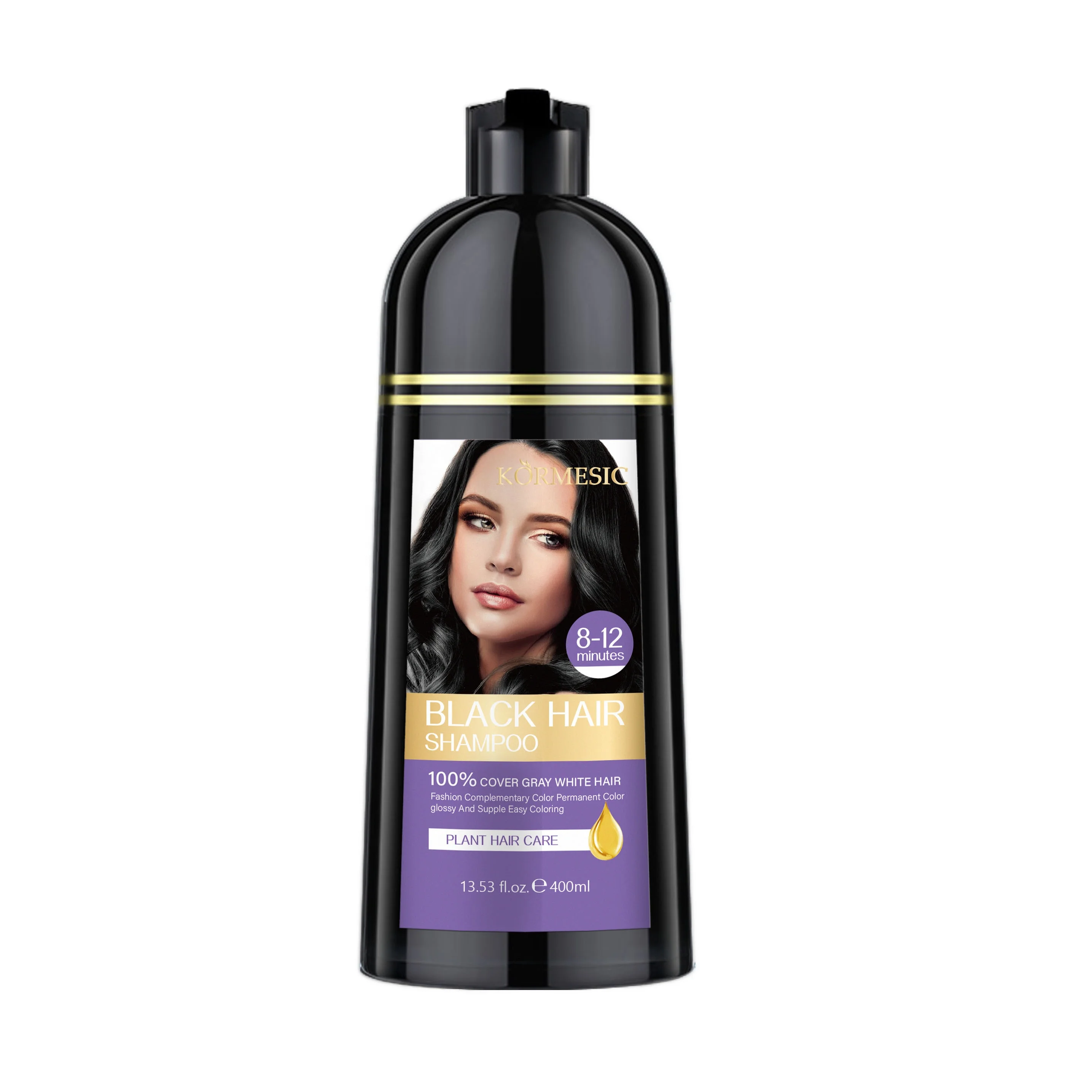 Private Label KORMESIC Black Hair Shampoo 100% Cover White Grey Hair Plant Hair Care