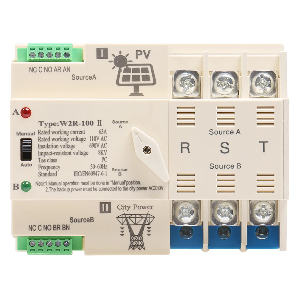 Automatischer Umschalter Transferschalter Dual Netzteil Insulation Transfer  Switch 100A 3P 690V