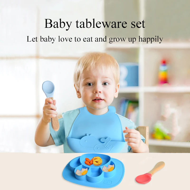 Bpa Free Food Safe Silicone Children Divided Kids Feeding Spoon Suction