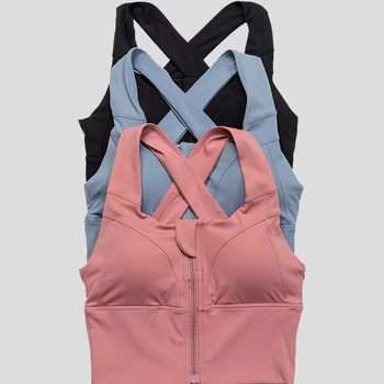 Cloud Hide Front Zipper Sports Bra Women Underwear Push up Yoga Crop Top Bras Solid Athletic Vest Gym Fitness Shirt Sportswear