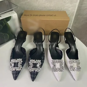 QuiteS 2026 Summer New Thin High Heeled Open Toe Sandals Shallow Mouth Square Buckle Rhinester Slip-On Waterproof Fashion