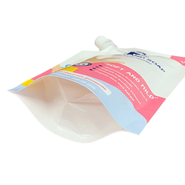 Custom Printed Plastic Bags Reusable Stand up Spout Pouch for Liquid Hand Wash Packaging