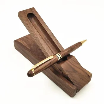 Brown Wood Ballpoint Pen Gift Box Wooden Pen With Folding Wooden Case