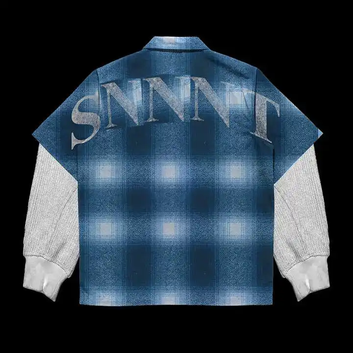 Salati T-shirt Manufacturer Button up Rhinestone Plaid Flannel Sun Faded Acid Wash Boxy Double Layer Long Sleeve T-shirt for Men gallery 2