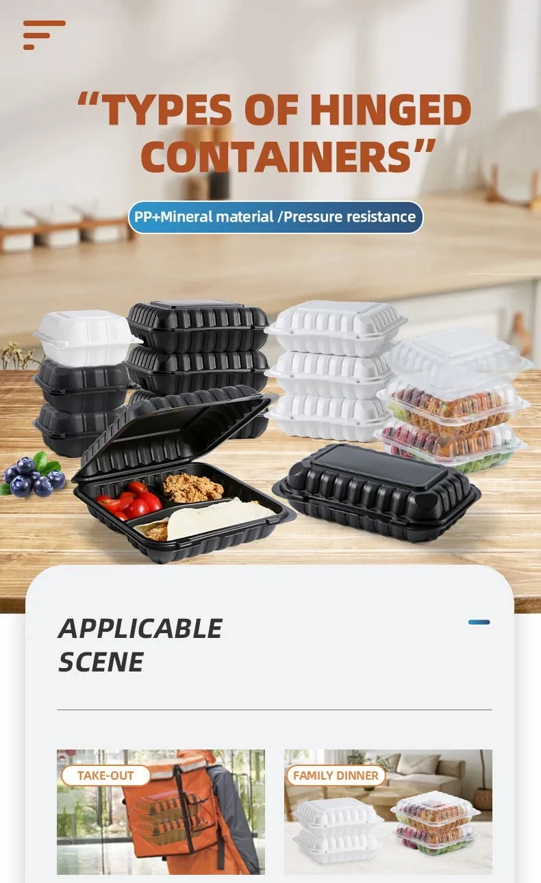 Disposable Plastic Black Food Container Microwave Safe Meal Prep
