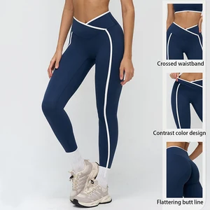High Waist Cross Band Yoga Leggings Women Quick Dry Breathable Butt Lifting Four Way Stretch Fitness Running Sports Active Wear