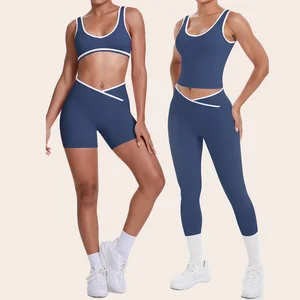 2026 New Yoga Sets Sports Yoga Vest Cropped Leggings Breathable High Waist Shaping Contrast with Crossed Design