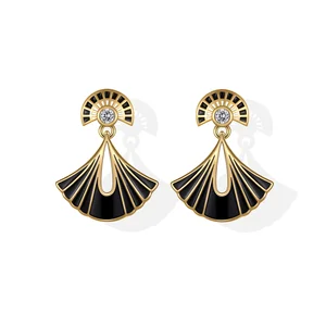 Original Design Women Fashion Jewelry 18K Gold Plated Stud Dangle Earrings Fan Shape Design Charm Earring Gift