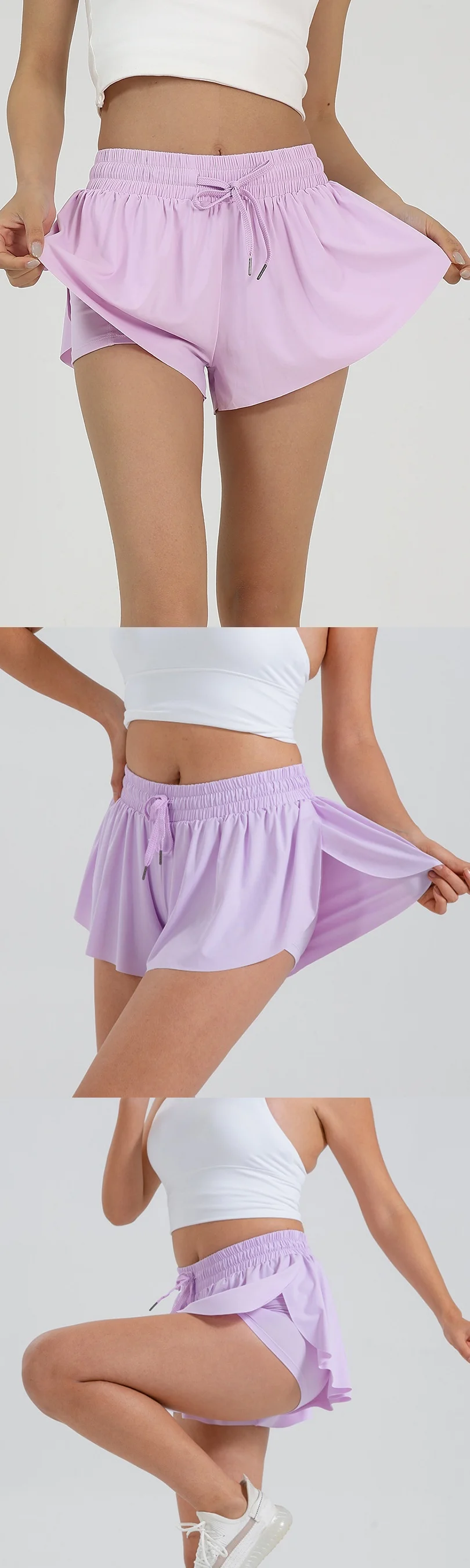 product wholesale 2 in 1 flowy running fitness yoga pants gym sport butterfly shorts tennis skirt summer youth girls flowy shorts-58