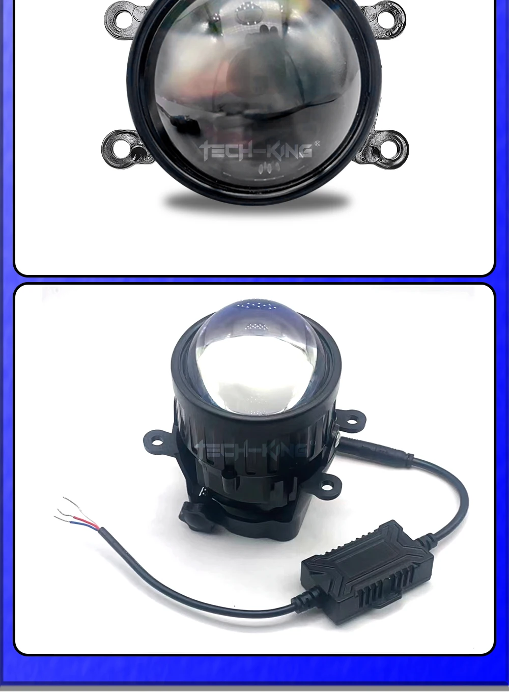 TECH-KING 3.0 inch projector led fog lights for universal cars 12V 3 color mode led fog lights bi led lens projector