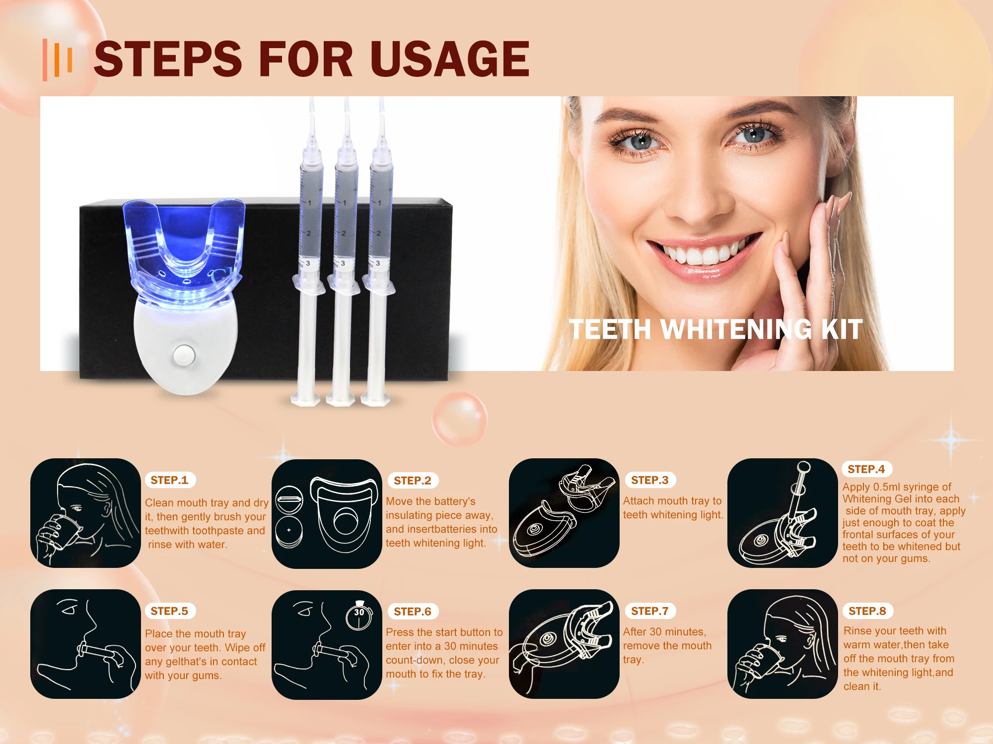 Wholesale Ce Dental At Home 2022 Uv Teeth Whitening Kit Private Logo