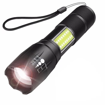 Portable LED Flashlight T6 COB Light Flashlight Battery Rechargeable Zoom Flashlight 4 Modes Waterproof Emergency Torch