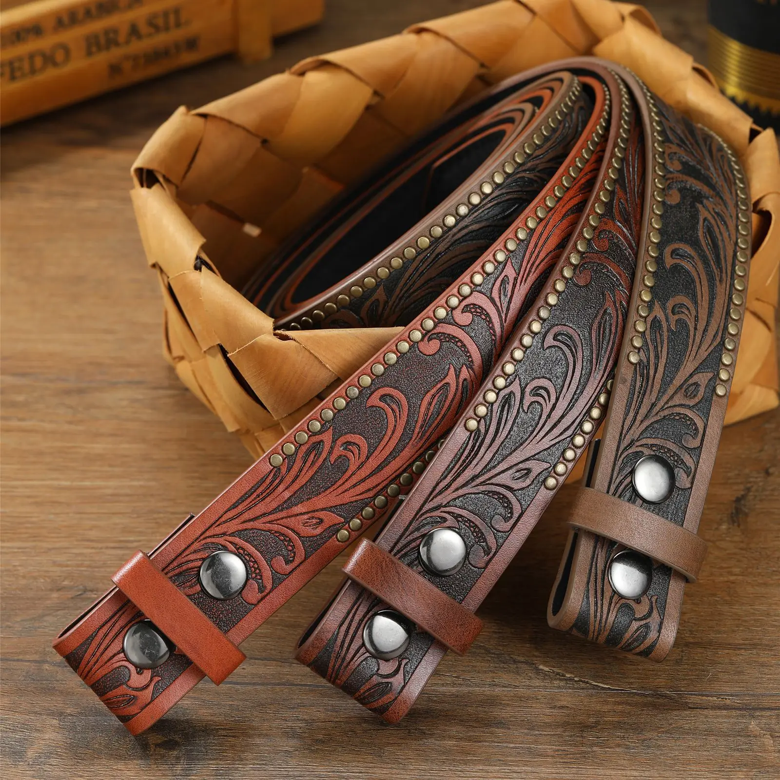 Vintage Buckle PU Leather Cowboy Style Unisex Belt UTOWO Adjustable Vintage Western-Belts for Women Men  main image 3