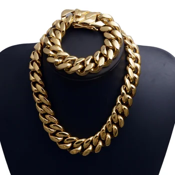 Men's 22mm Stainless Steel Titanium Hip Hop Cuban Chain Necklace 18K Vacuum Plated Gold Diamond Butterfly One Anniversaries