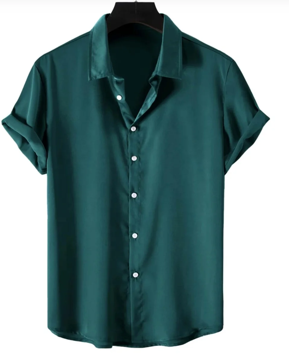 JL-0124A Solid Color Satin Shirts Women Silk Shirt Men Silky Cool Short Sleeve Button up Shirt Mens