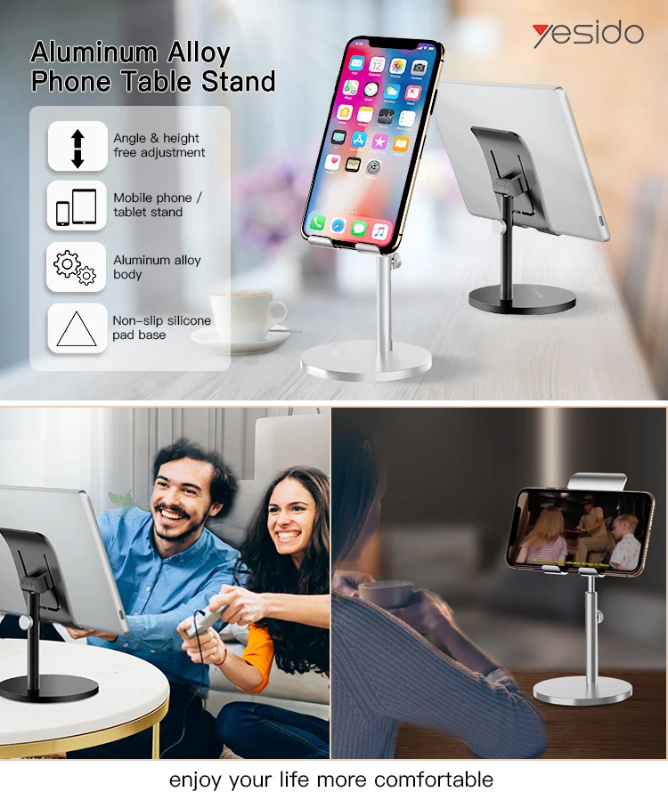 Yesido Aluminium Alloy Table Desk Tablet Stand Angle Hight Adjustable Desktop Cell Phone Holder