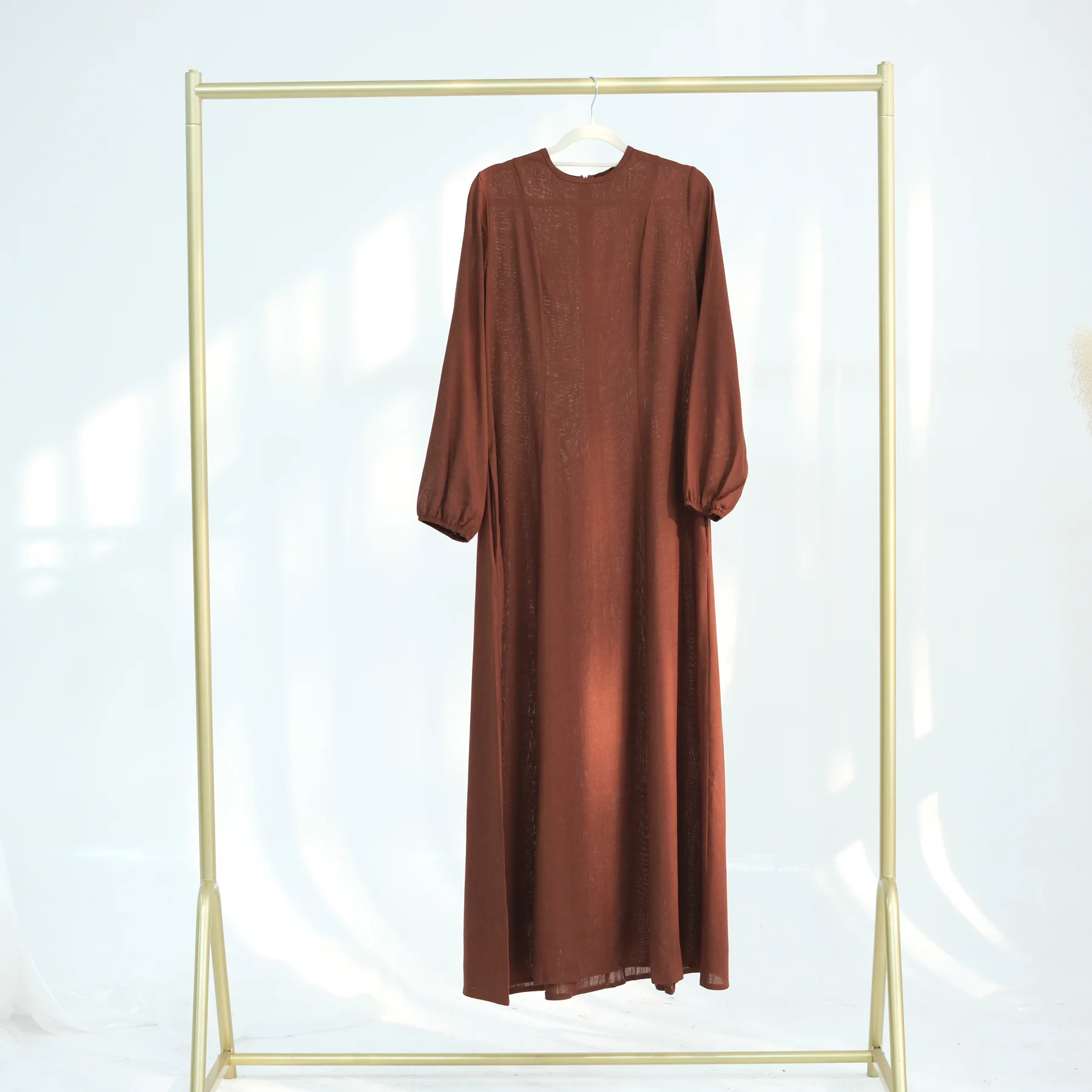 Crew Neck Modest Dress Linen Abaya Kimono Dubai Turkey Close Abaya Kaftan Muslim Dress Islamic Clothing Women Maxi Dress