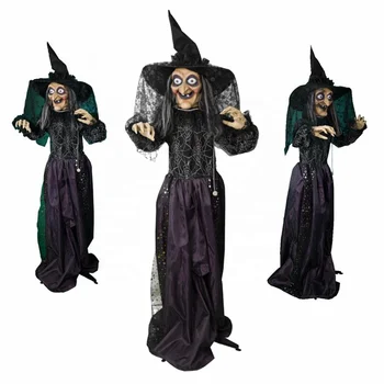 Halloween decor Animated 6' Life size Standing Witch Spooky Halloween Prop Yard Haunted House Decoration with Glowing Red Eye