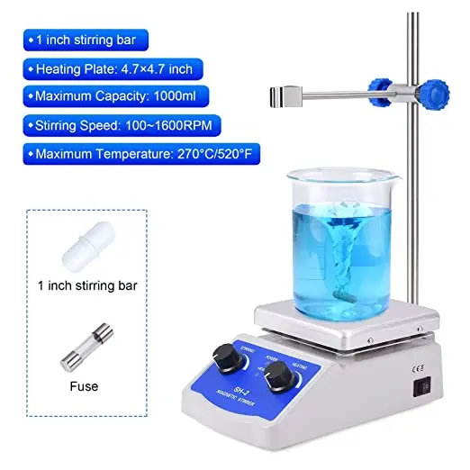 Digitaler Magnetrührer Mit Heizplatte – 2000 Ml, 250 W Heizleistung, Temperatur 32–210 °F, Drehzahl 0–2000 Rpm, Inkl. Alarmfunktion – Für Labor Und Hobby