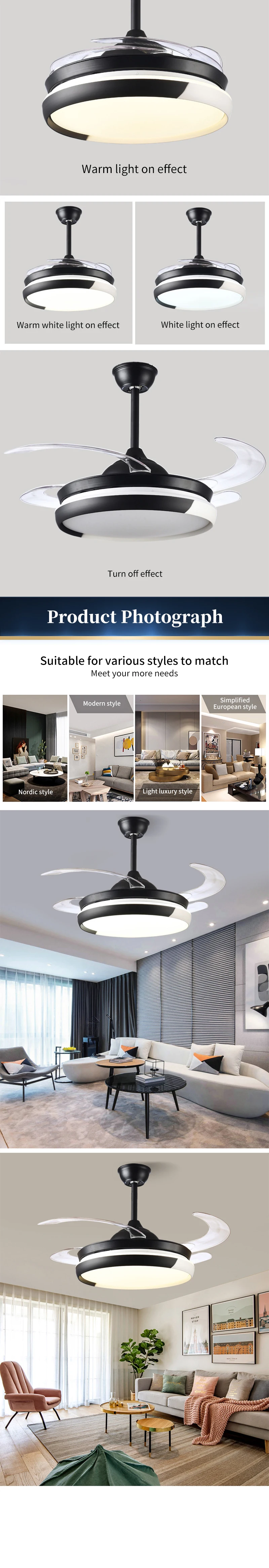 Led Ceiling Fan, Metal+Acrylic Blades - detail 6