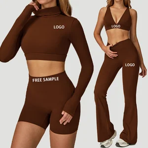 Custom High Quality Reversible Pilates Yoga Set Active Women's Sports Clothing Cross High Waist Workout Gym Fitness Front Logo