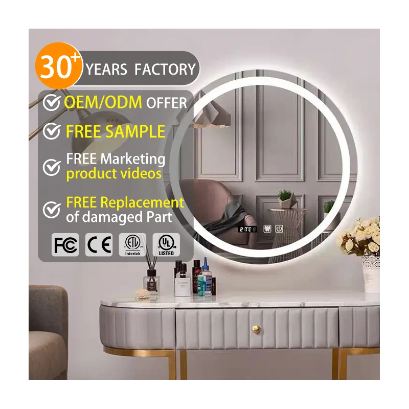 Customized Anti-fog Smart Led Bathroom Mirror Round Makeup Mirror Explosion-Proof Bath Mirrors Touch Screen