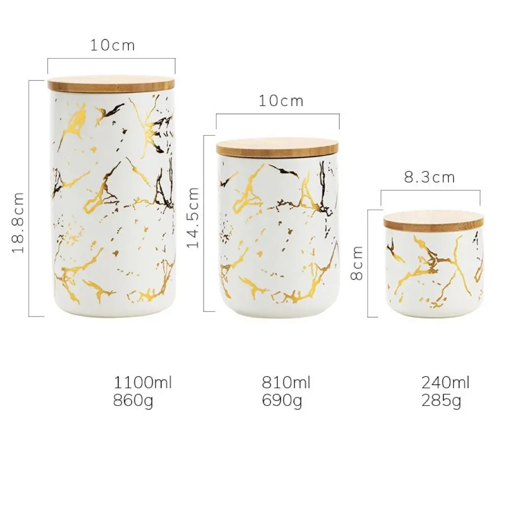 Marble design gold ceramic porcelain storage jar seasoning jar fresh-keeping jar for kitchen