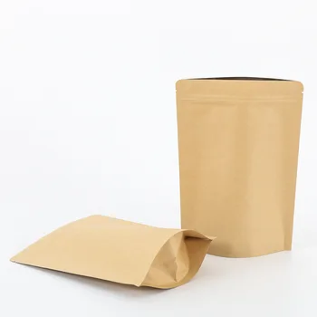 Biodegradable food grade kraft paper aluminum foil lined powder protein packing bags coffee bean stand up pouch with ziplock