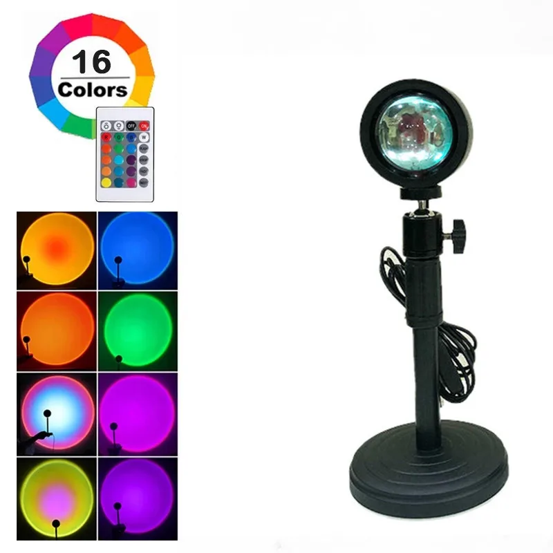 RGB Sunset Lamp with Remote Controller Sunset Atmosphere Lamp 16 Color Sunset Projector Lamp LED Night Light