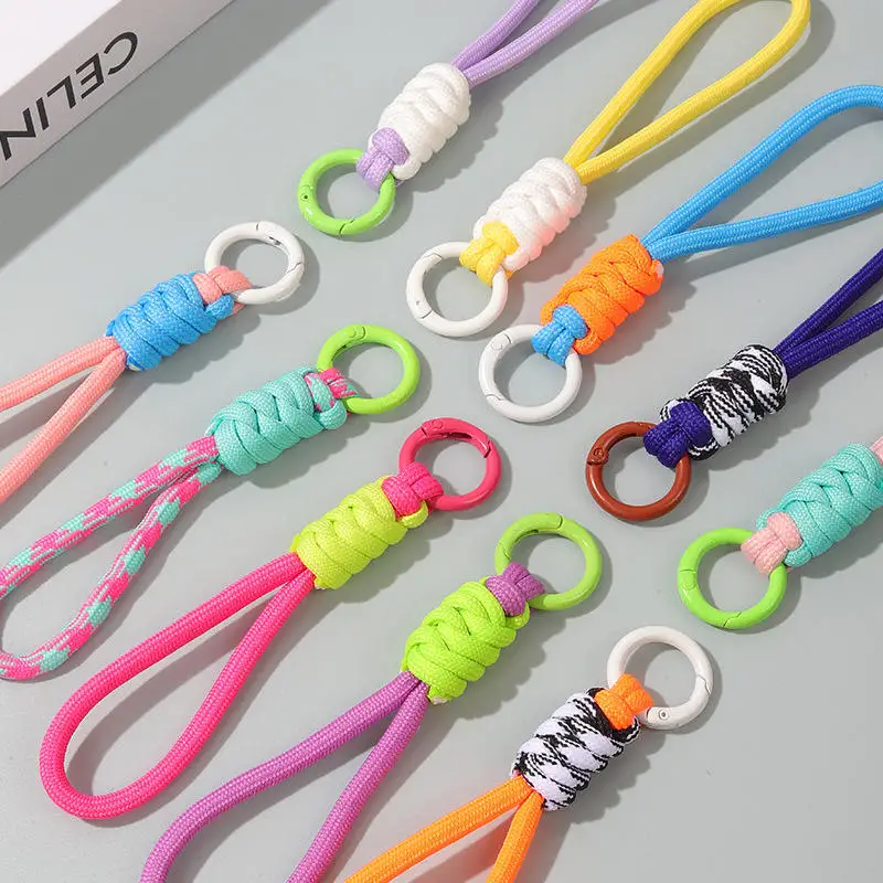 For all Model Colorful Braided Lanyard Short Phone Case Charms Key Ring Detachable Anti Lost Wrist Strap Keychain 12CM