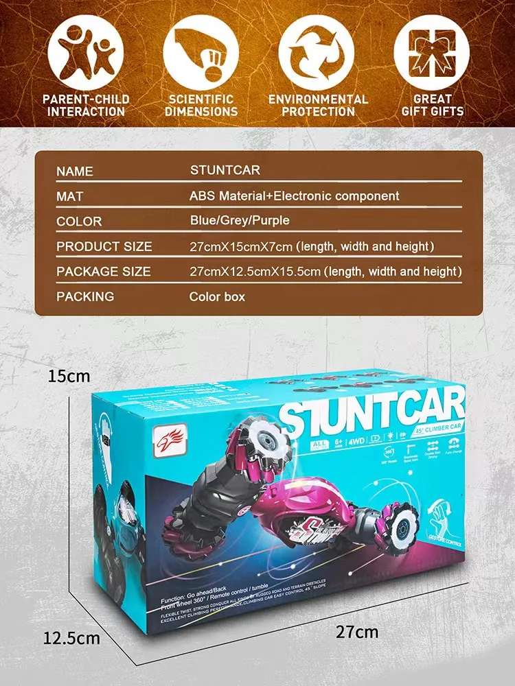 Kaili Rc Twist Car Kids 2.4G High Speed Drift Gesture Watch Remote Control Vehicle Toy Double Sided Stunt Rc Cars with Light